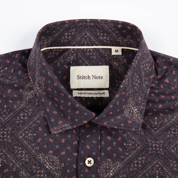 Stitch Note Long Sleeve Printed Shirt - Burgundy - Picture 2 of 3